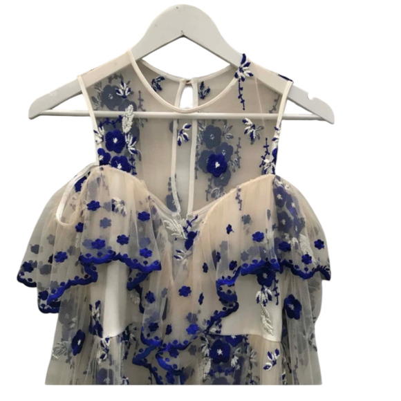 Alice McCall Dress Mirage Gown Nude Blue Low High US 4 Asymmetric Ruffle White - Picture 10 of 12